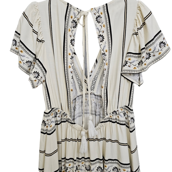 Nwt LOFT Creme/Black/Gold Floral Cap Sleeve V Neckline Resort Wear - Picture 10 of 17